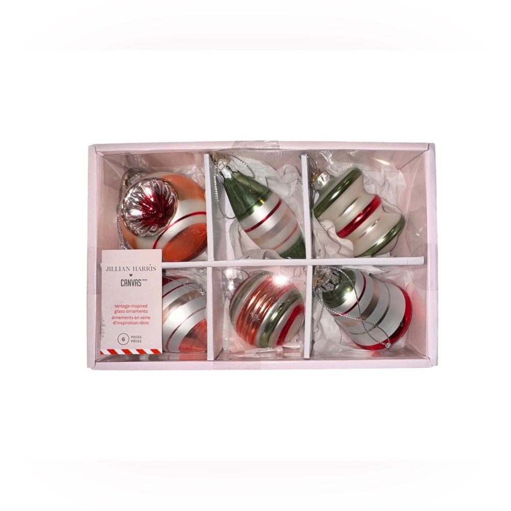 JILLIAN HARRIS CANVAS VINTAGE INSPIRED GLASS ORNAMENTS